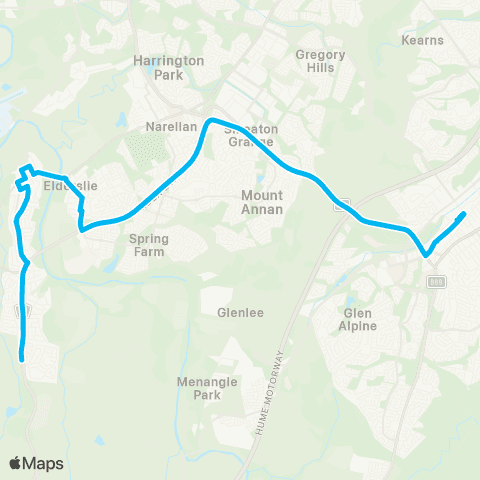 Sydney Buses Network Bridgewater to Campbelltown via Camden bypass map