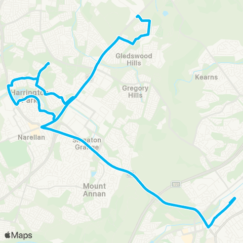 Sydney Buses Network Campbelltown to Harrington Pk via Narellan Rd map