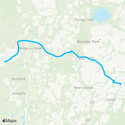Other TfNSW routes Liverpool to WSI Airport via Bonnyrigg map