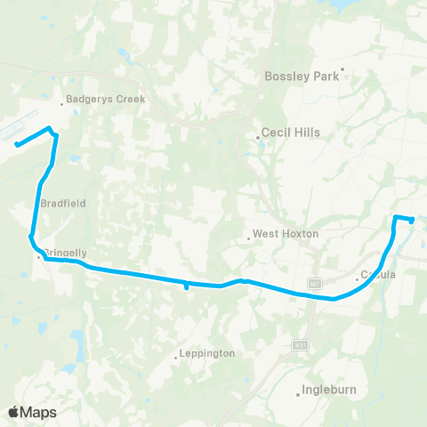 Other TfNSW routes Liverpool to WSI Airport via Leppington map