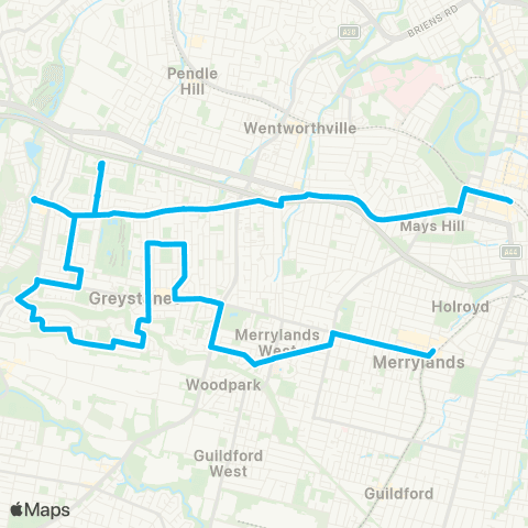 Sydney Buses Network Merrylands to Parramatta via Pemulwuy map