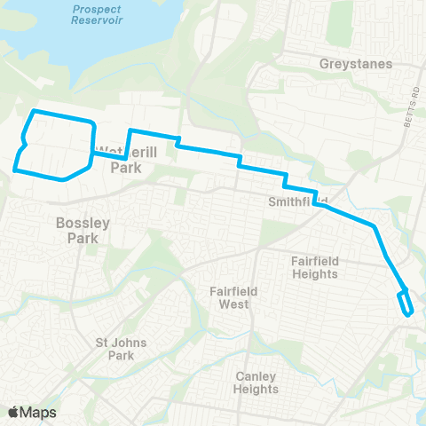 Sydney Buses Network Fairfield to Smithfield and Wetherill Pk Industrial Area (Loop Service) map