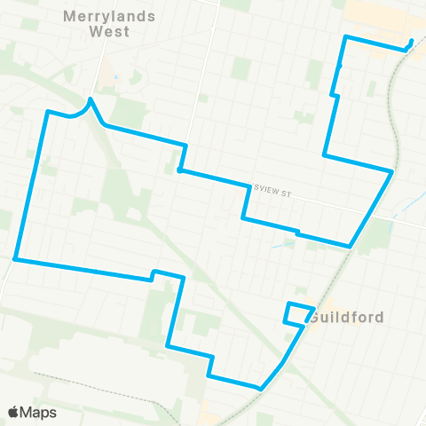 Sydney Buses Network Guildford to Merrylands via Woodpark map