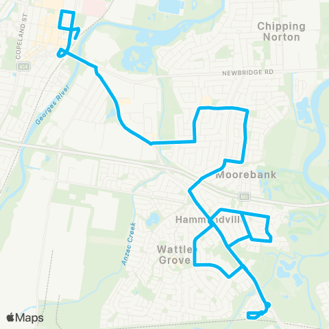 Sydney Buses Network Holsworthy to Liverpool via Moorebank map