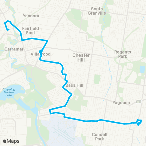 Sydney Buses Network Bankstown to Fairfield map