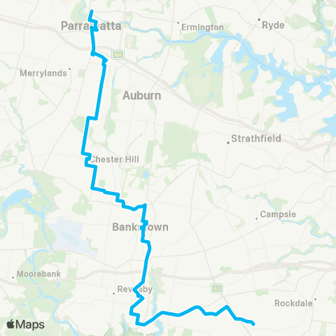 Sydney Buses Network Hurstville to Parramatta via Padstow & Chester Hill map