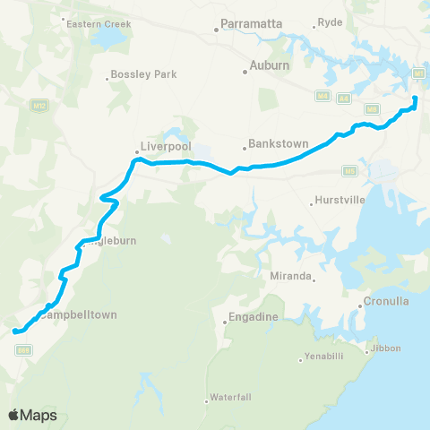 Sydney Buses Network Macarthur to City Town Hall (Night Service) map