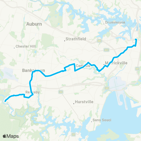 Sydney Buses Network E Hills to City Town Hall (Night Service) map