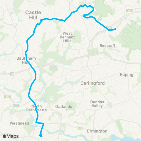 Sydney Buses Network Pennant Hills to Parramatta via Castle Hill map