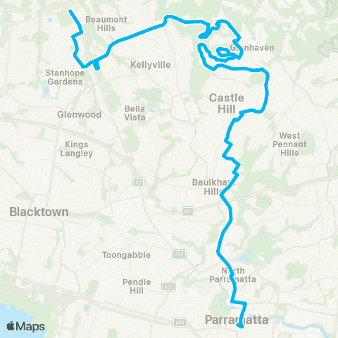 Sydney Buses Network Rouse Hill Sta to Parramatta via Glenhaven map