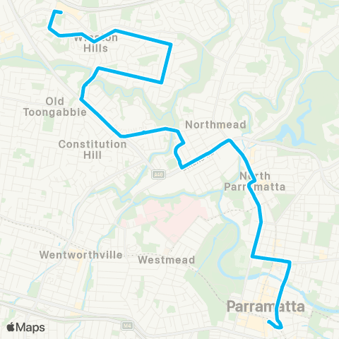 Sydney Buses Network Winston Hills to Parramatta map
