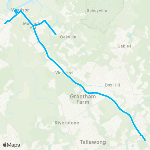 Sydney Buses Network Windsor to Rouse Hill map