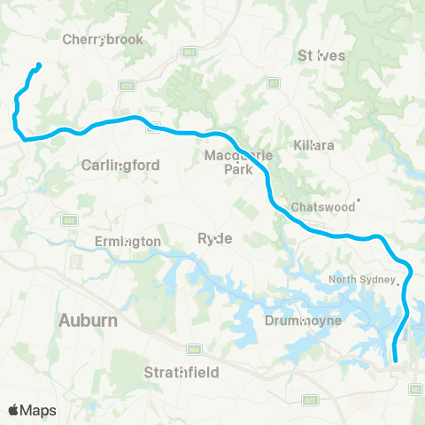 Sydney Buses Network Castle Hill to City QVB (Exp Service) map