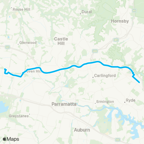 Sydney Buses Network Blacktown to Macquarie Park via M2 Mwy map