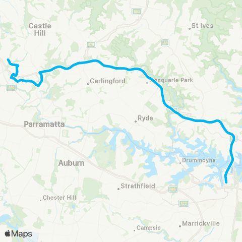 Sydney Buses Network Baulkham Hills to City QVB (Exp Service) map