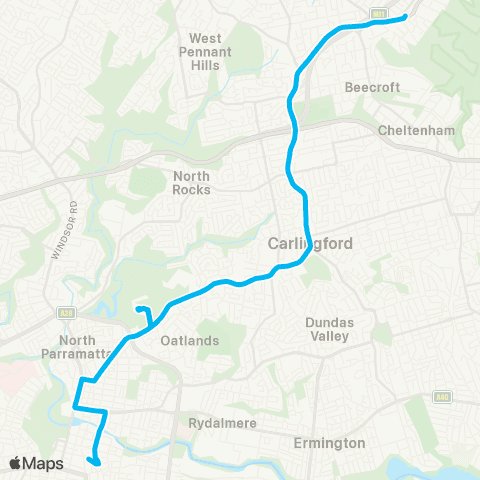 Sydney Buses Network Pennant Hills to Parramatta map