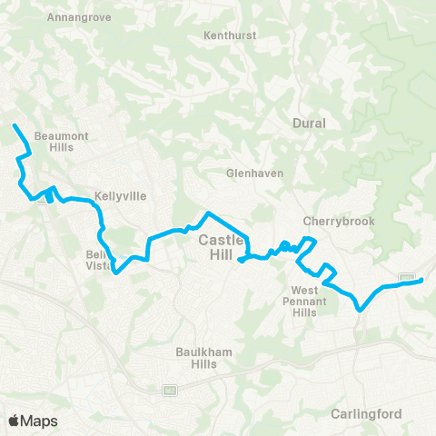 Sydney Buses Network Rouse Hill Sta to Pennant Hills via Norwest & Castle Hill map
