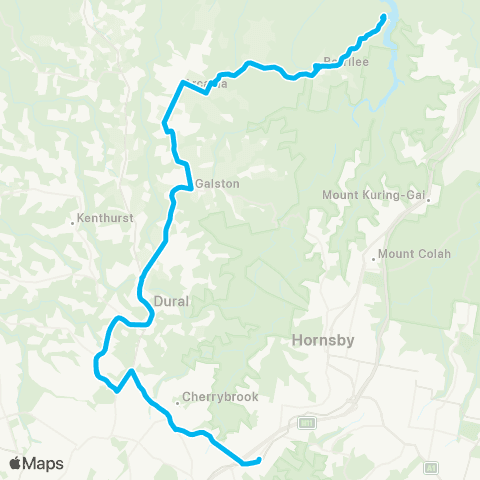 Sydney Buses Network Berowra Waters to Castle Hill or Pennant Hills map
