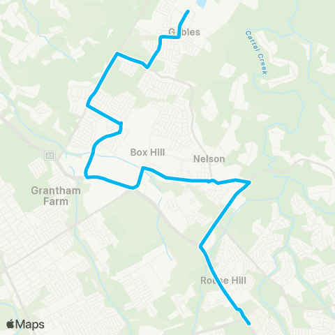 Sydney Buses Network Gables to Rouse Hill via Box Hill map