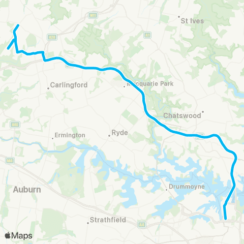 Sydney Buses Network W Pennant Hills to City Wynyard (Exp Service) map