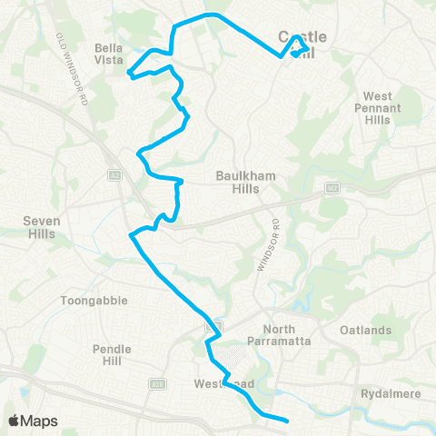 Sydney Buses Network Castle Hill to Parramatta via Crestwood map