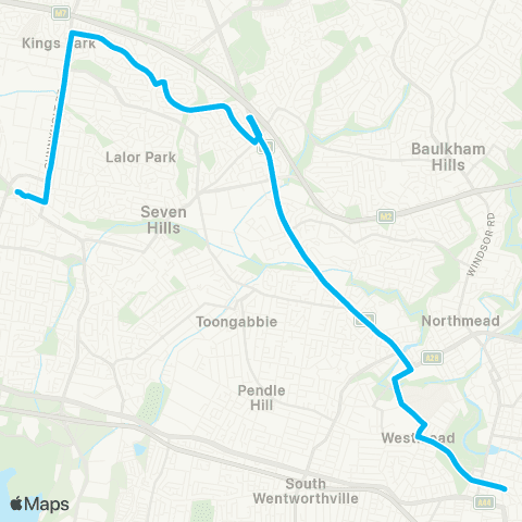 Sydney Buses Network Blacktown to Parramatta via Kings Langley & N W Twy map