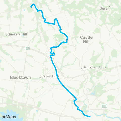 Sydney Buses Network Rouse Hill Sta to Parramatta via Norwest map