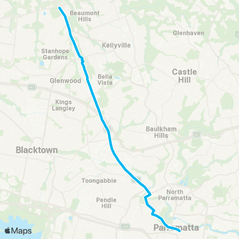 Sydney Buses Network Rouse Hill Station to Parramatta map