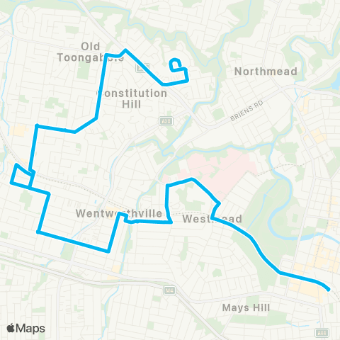 Sydney Buses Network Constitution Hill Retirement Community to Parramatta via Pendle Hill map