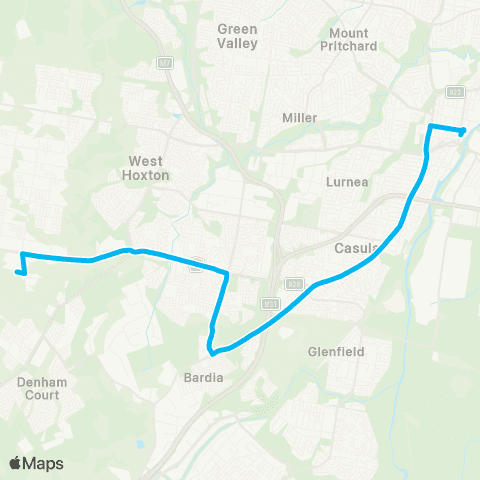 Sydney Buses Network Leppington to Liverpool (Night Service) map