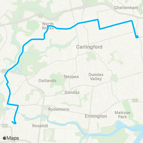 Other TfNSW routes Parramatta to Epping map