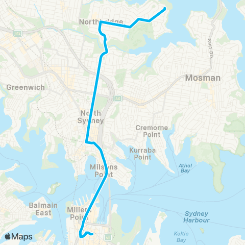 Sydney Buses Network Northbridge to City Bridge St via N Sydney map