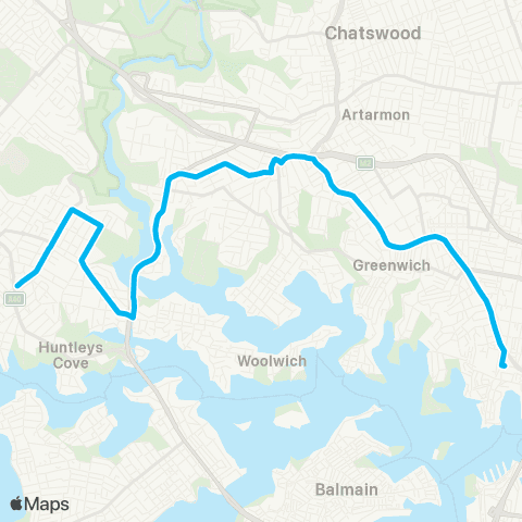 Sydney Buses Network Gladesville to North Sydney map