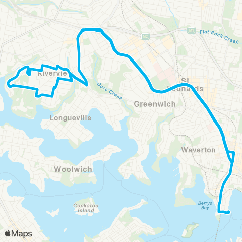 Sydney Buses Network Riverview to McMahons Point via N Sydney map