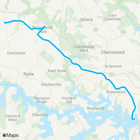 Sydney Buses Network Epping to McMahons Point via N Sydney map
