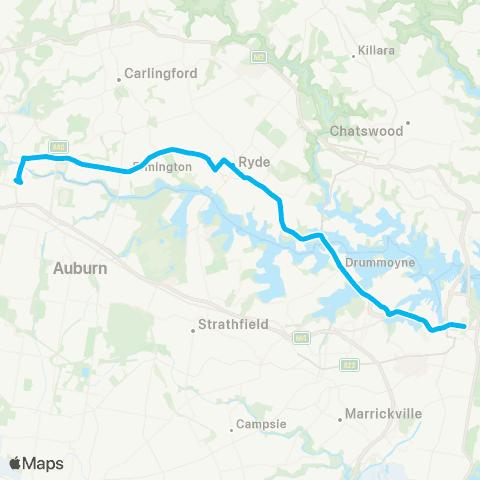 Sydney Buses Network Parramatta to City Hyde Pk via Victoria Rd (Night Service) map