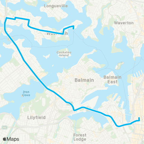 Sydney Buses Network Woolwich to City Town Hall map