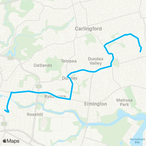 Sydney Buses Network Parramatta to Eastwood via Park Rd map