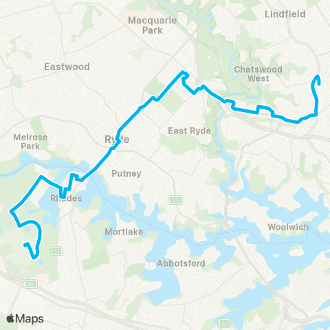 Sydney Buses Network Sydney Olympic Pk to Chatswood via Rhodes & N Ryde map