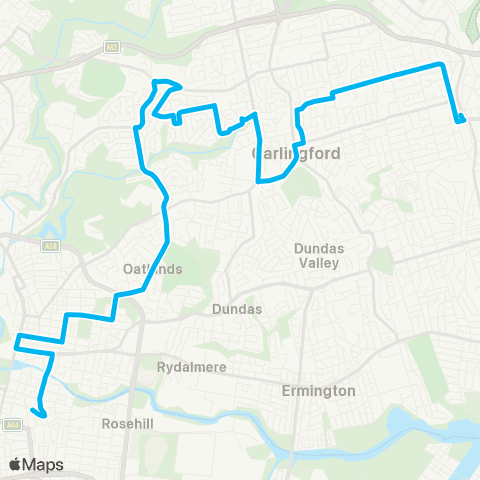 Sydney Buses Network Parramatta to Epping via Oatlands & N Rocks map