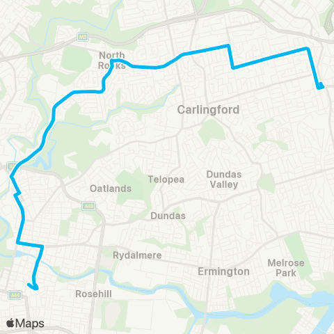 Sydney Buses Network Parramatta to Epping via North Rocks map