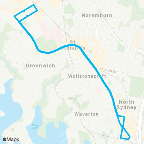 Sydney Buses Network Gore Hill to N Sydney Sta (Loop Service) map