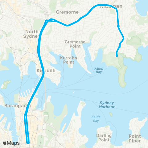 Sydney Buses Network Taronga Zoo to City QVB (Loop Service) map