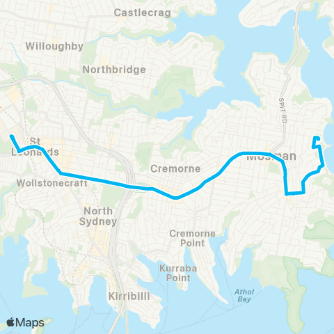 Sydney Buses Network Balmoral to Royal North Shore Hospital map