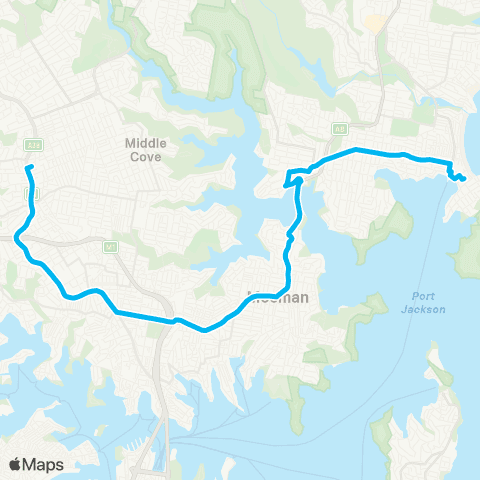 Sydney Buses Network Manly to Chatswood via St Leonards map