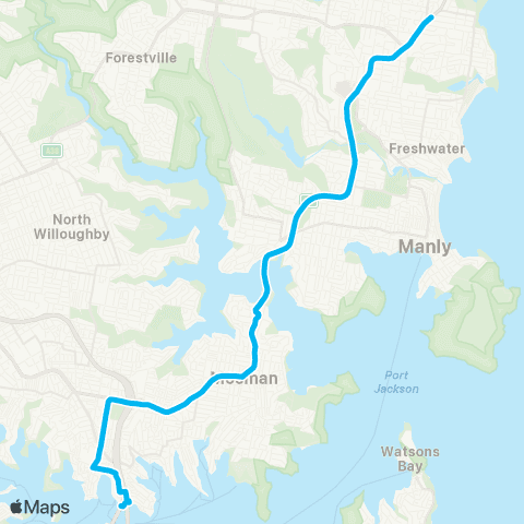 Sydney Buses Network Dee Why to Milsons Point (Exp Service) map