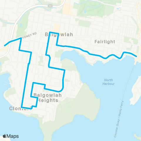 Sydney Buses Network Seaforth to Manly map