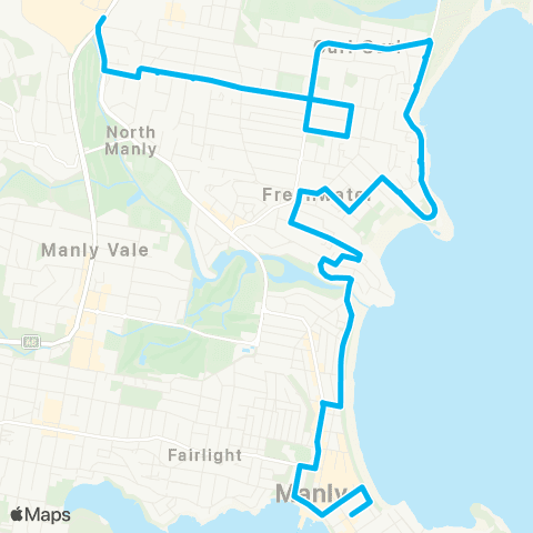 Sydney Buses Network Warringah Mall to Manly via S Curl Curl map