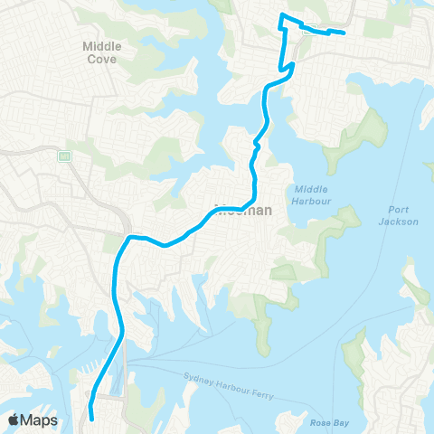 Sydney Buses Network Balgowlah to City Wynyard via N Balgowlah (Exp Service) map