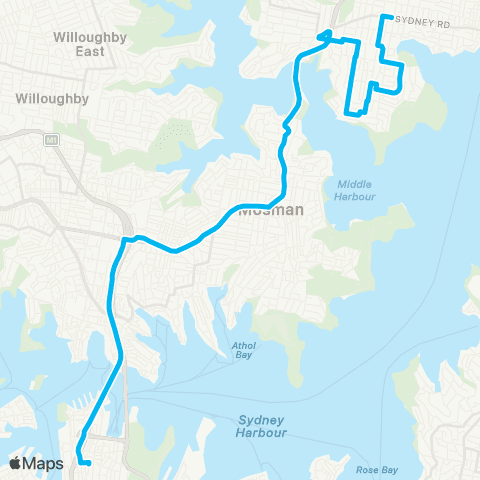 Sydney Buses Network Balgowlah to City Wynyard via Clontarf (Exp Service) map